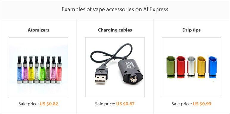 Examples of vape accessories on AliExpress