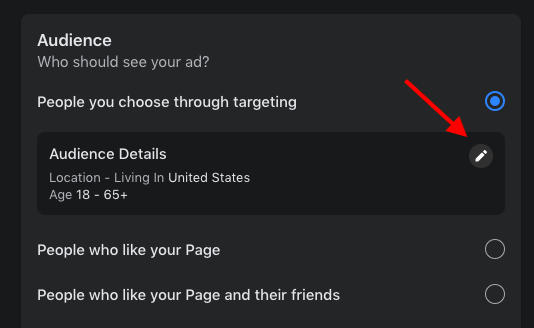 Edit FB audience for boosting
