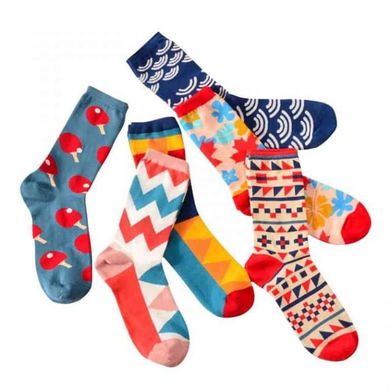 Six colorful unisex socks suitable for a dropshipping store selling cute products 