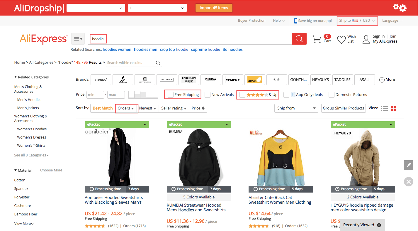 Looking for hoodies on AliExpress