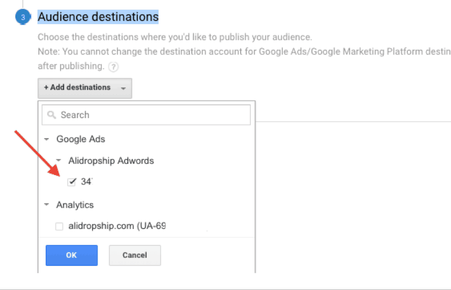 audience destinations for remarketing in Google Ads