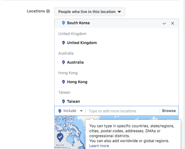 Facebook ad optimization: dividing by locations