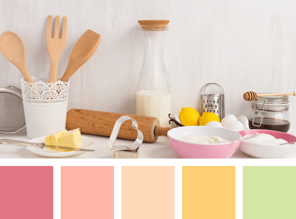 The color palette for a website selling kitchen supplies