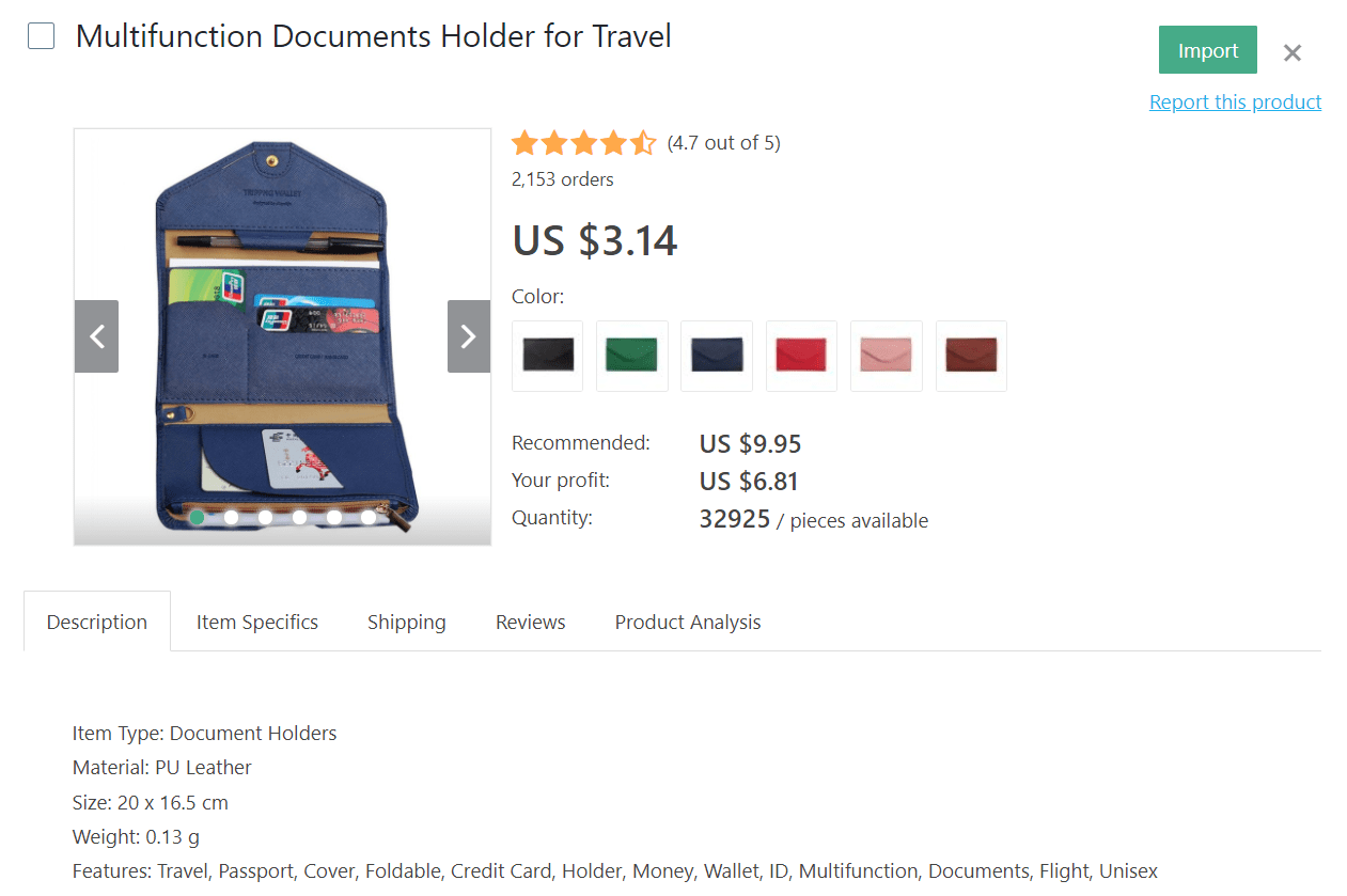 If you want to dropship travel products, consider selling this multifunctional documents holder 