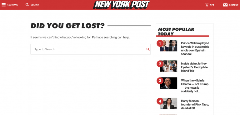 New York Post 404 page example