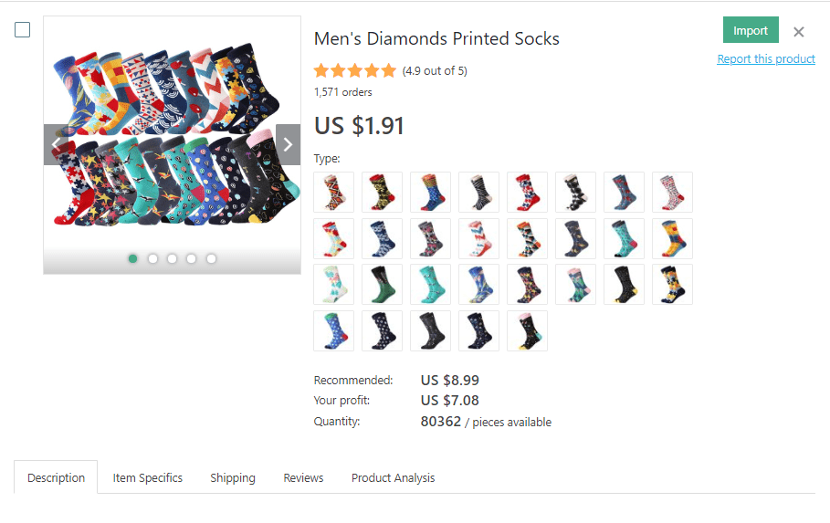 a picture proving the benefits of dropshipping men's printed socks