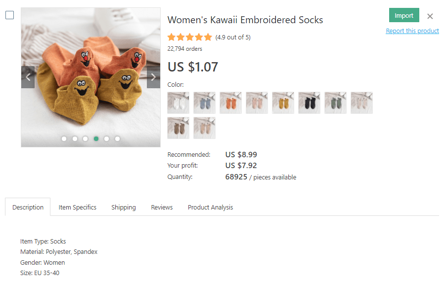 a picture showing which socks to dropship for profit