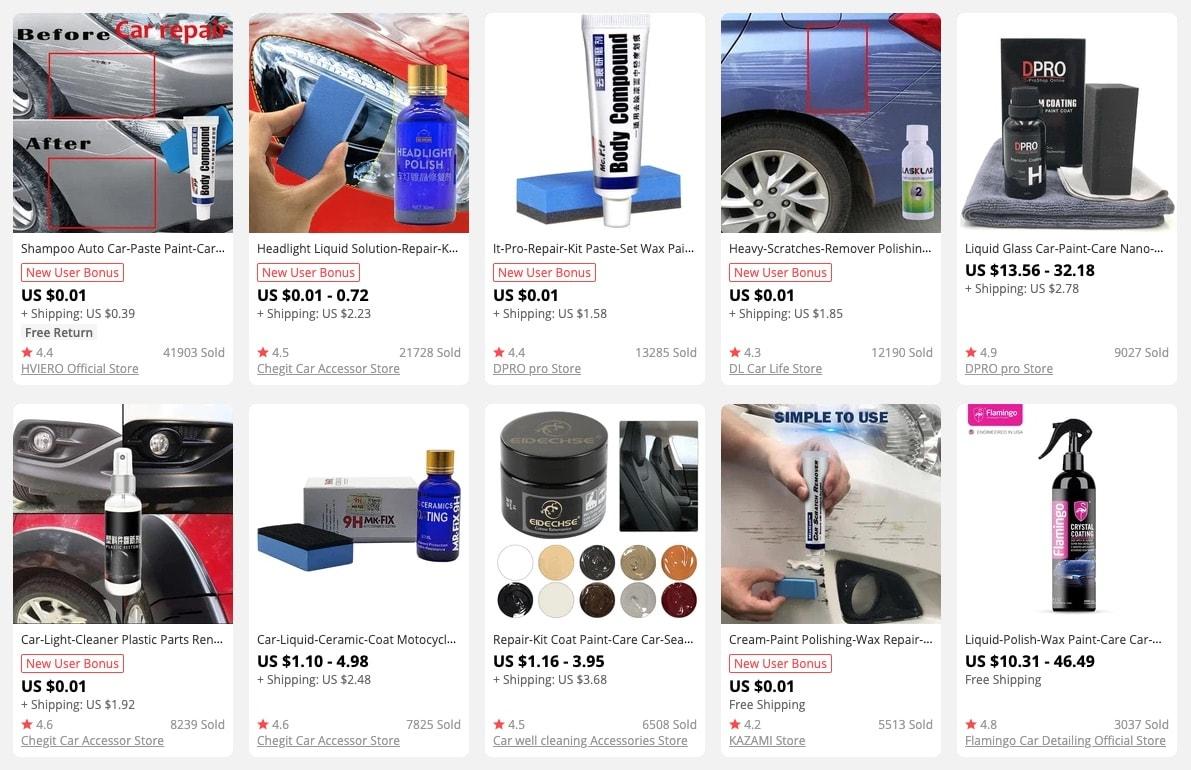 a screenshot showing the best car paint care products to sell and benefit from in 2021