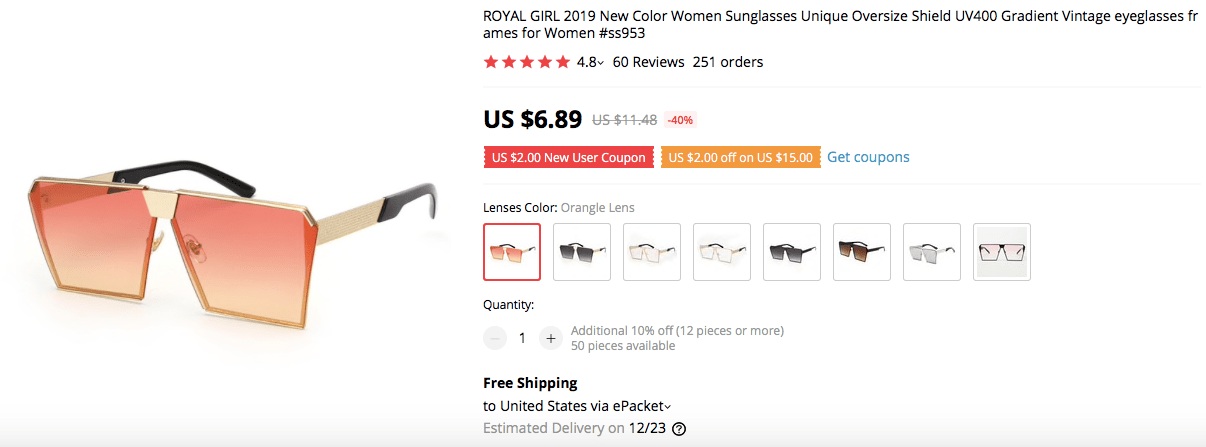 a picture showing oversize vintage gradient sunglasses for your sunglasses dropshipping store