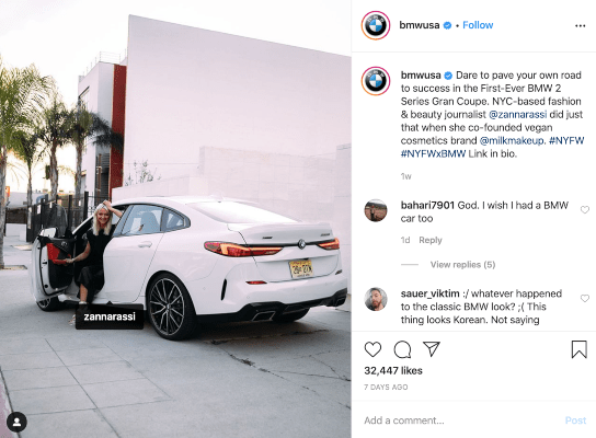 BMW using a unique hashtag for their Instagram post 