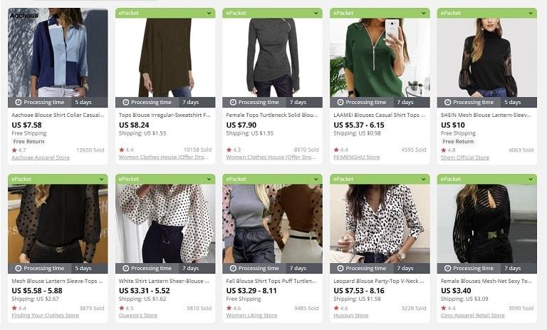 a screenshot showing how much popular clothes cost online