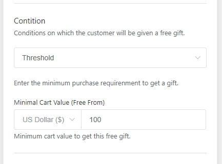 The Gift Box add-on conditions: threshold