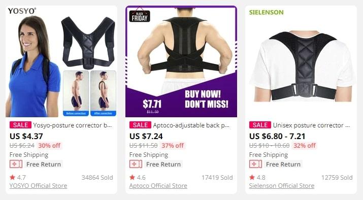 Images of people wearing posture correctors
