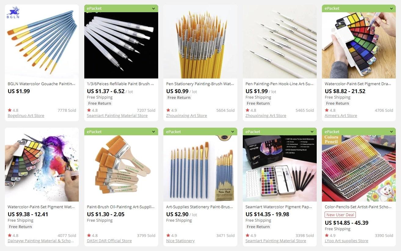 a picture showing lots of art suppliers to sell in bulk