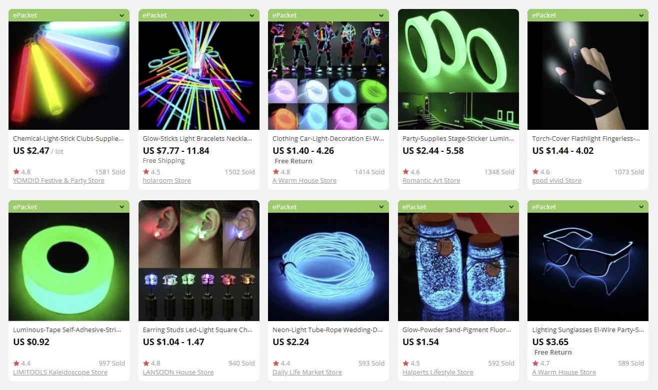a screenshot showing you can use glow party supplies for business