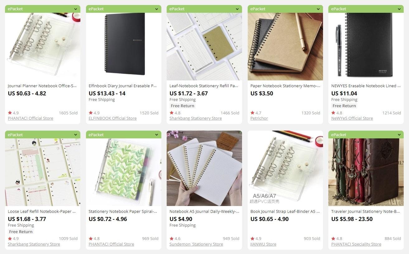 a picture showing notebooks and their prices