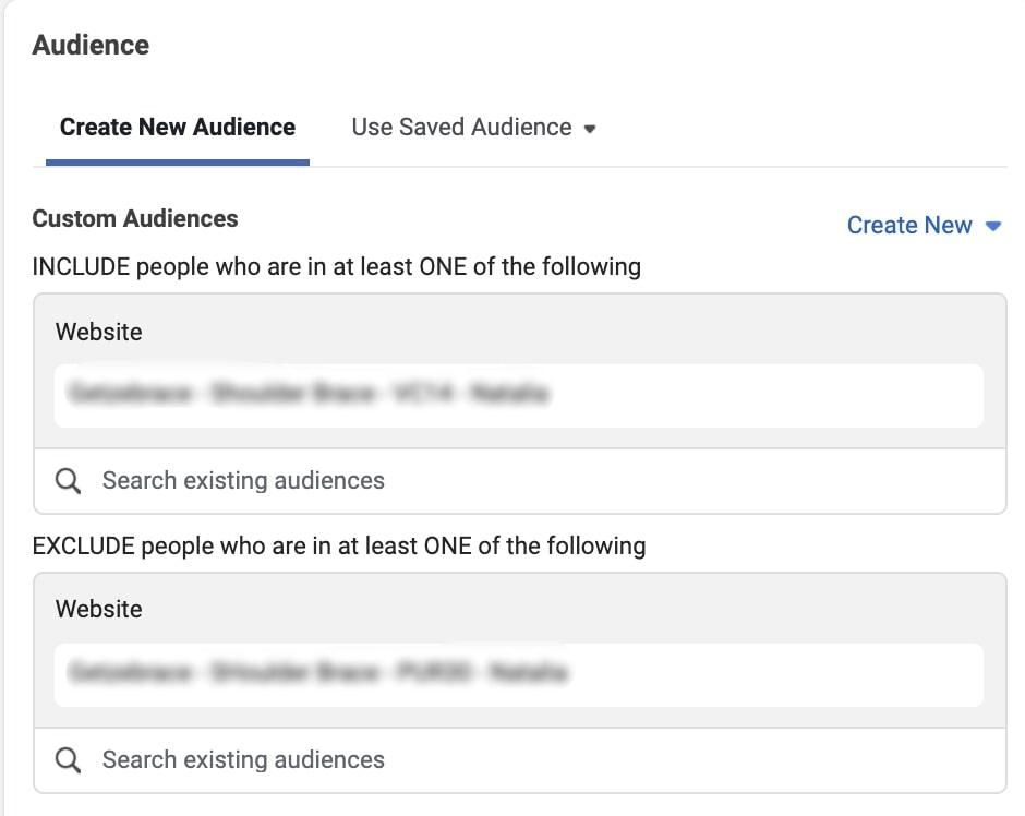 Here we have picked a section to exclude from our remarketing audience on Facebook