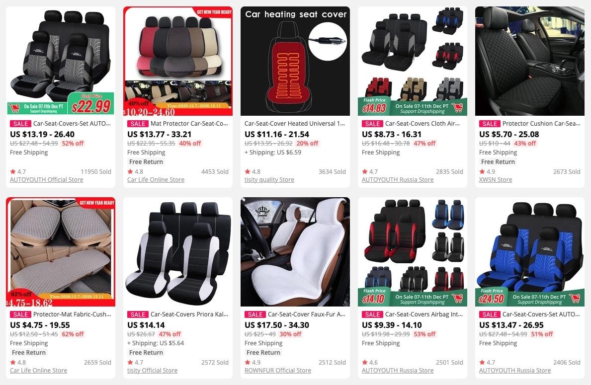an image showing car seat covers as trending products to sell in 2021