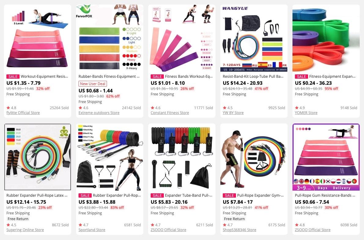 a picture showing resistance bands as hot products for your online store