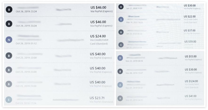 Screenshots showing the incoming orders in a fashion dropshipping store