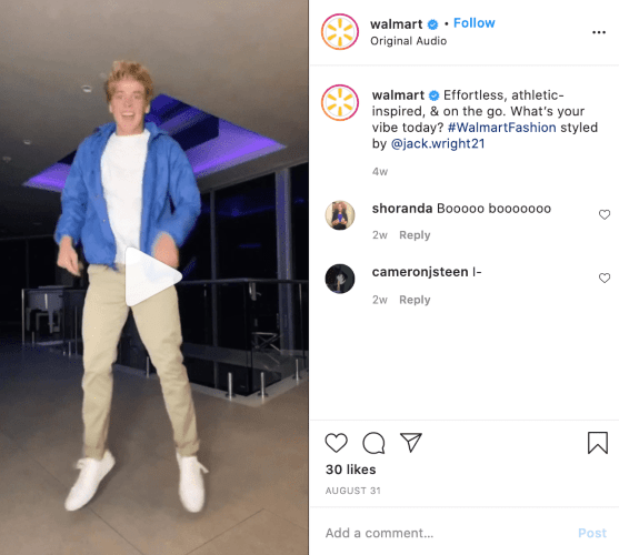 An example of using Reels to collaborate with an influencer