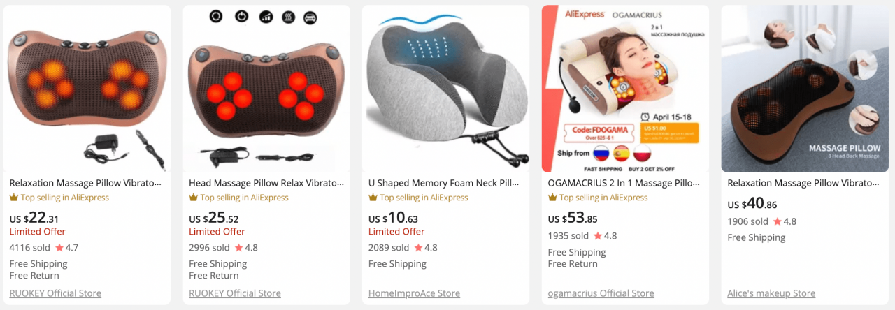 Neck massage pillows on AliExpress